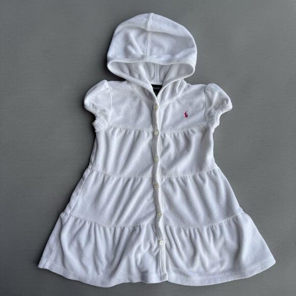 VTG Y2K Polo Ralph Lauren Tiered Terry Hooded Cover Up Dress Button Girls 24 mos - Picture 1 of 7